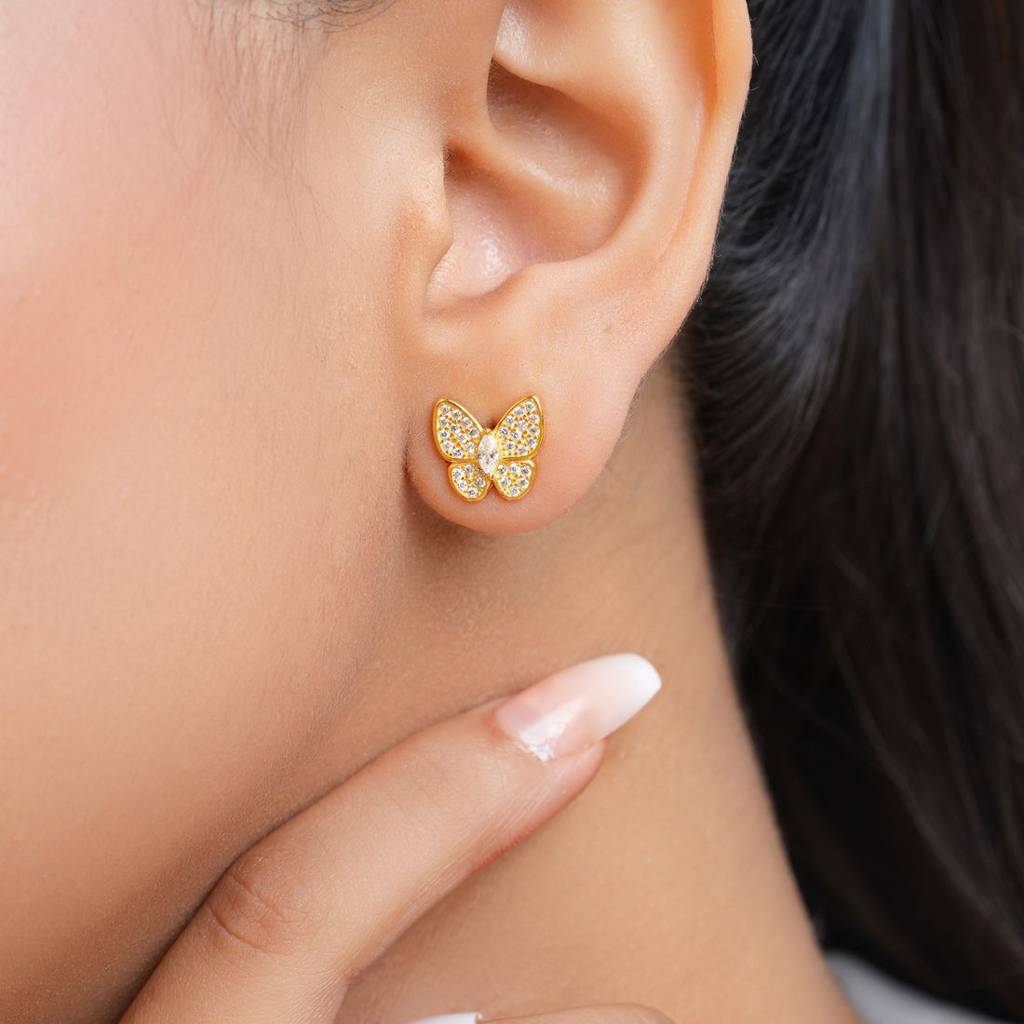 Butterfly Gold Plated 925 Sterling Silver Earrings : EAR-20957-G
