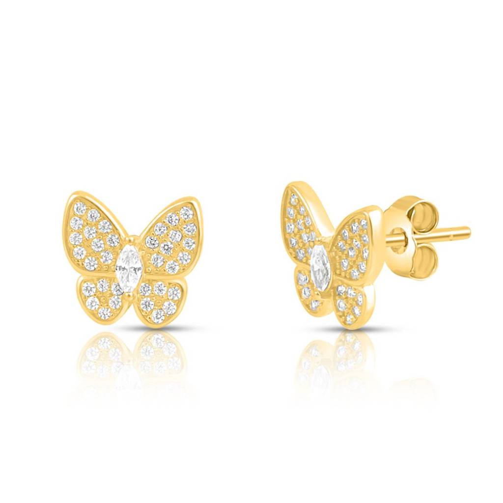 Butterfly Gold Plated 925 Sterling Silver Earrings : EAR-20957-G