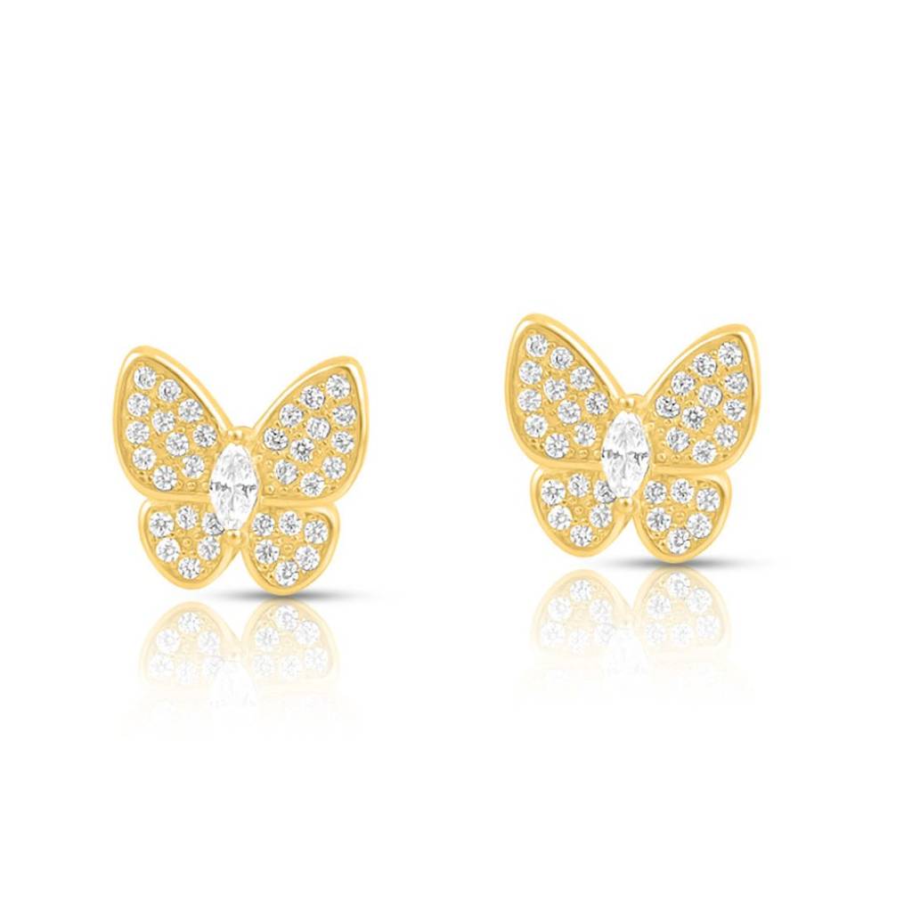 Butterfly Gold Plated 925 Sterling Silver Earrings : EAR-20957-G