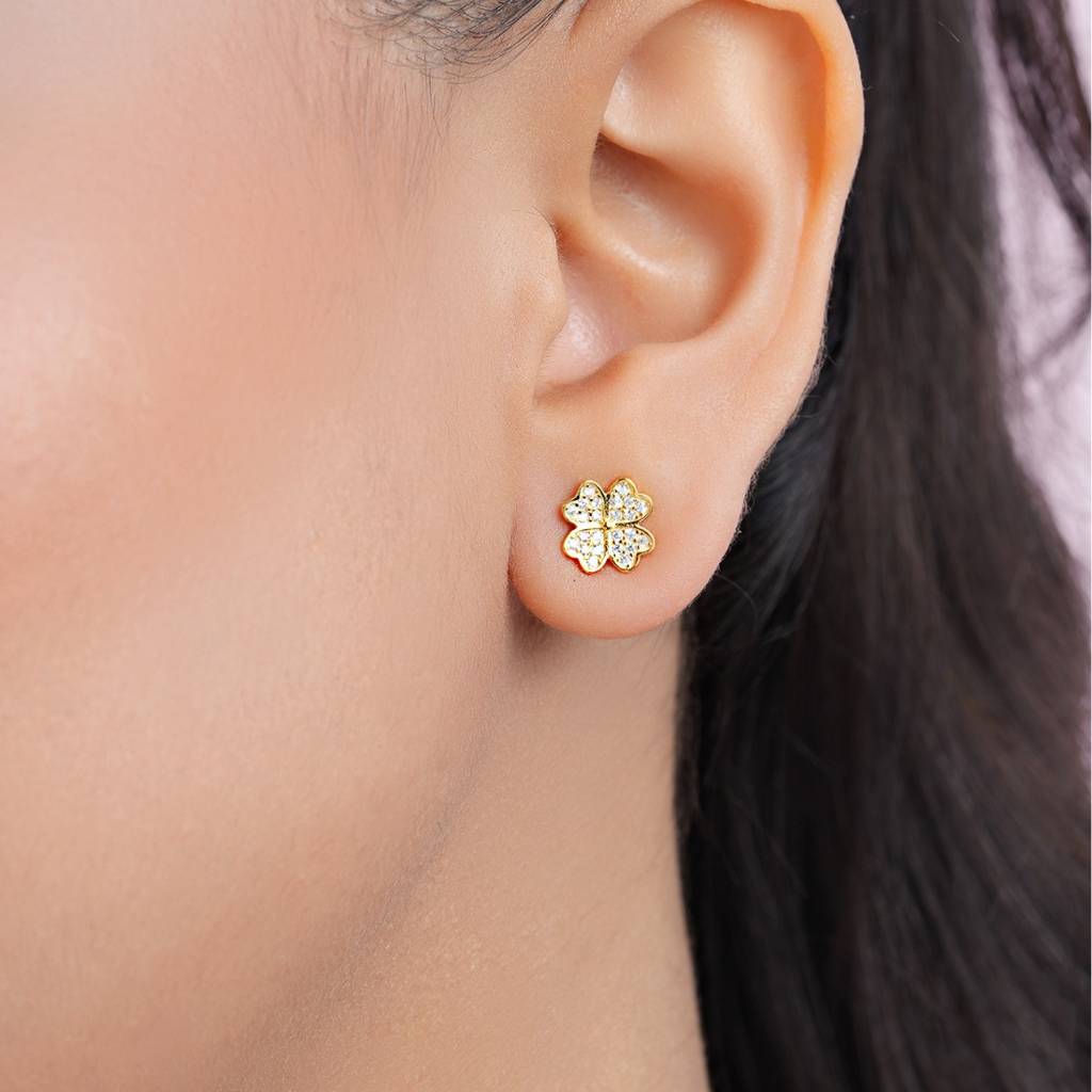Exquisite Floral Gold Plated 925 Sterling Silver Earrings : EAR-20959-G