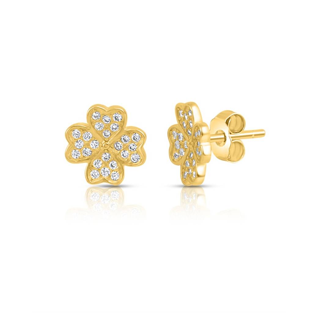 Exquisite Floral Gold Plated 925 Sterling Silver Earrings : EAR-20959-G