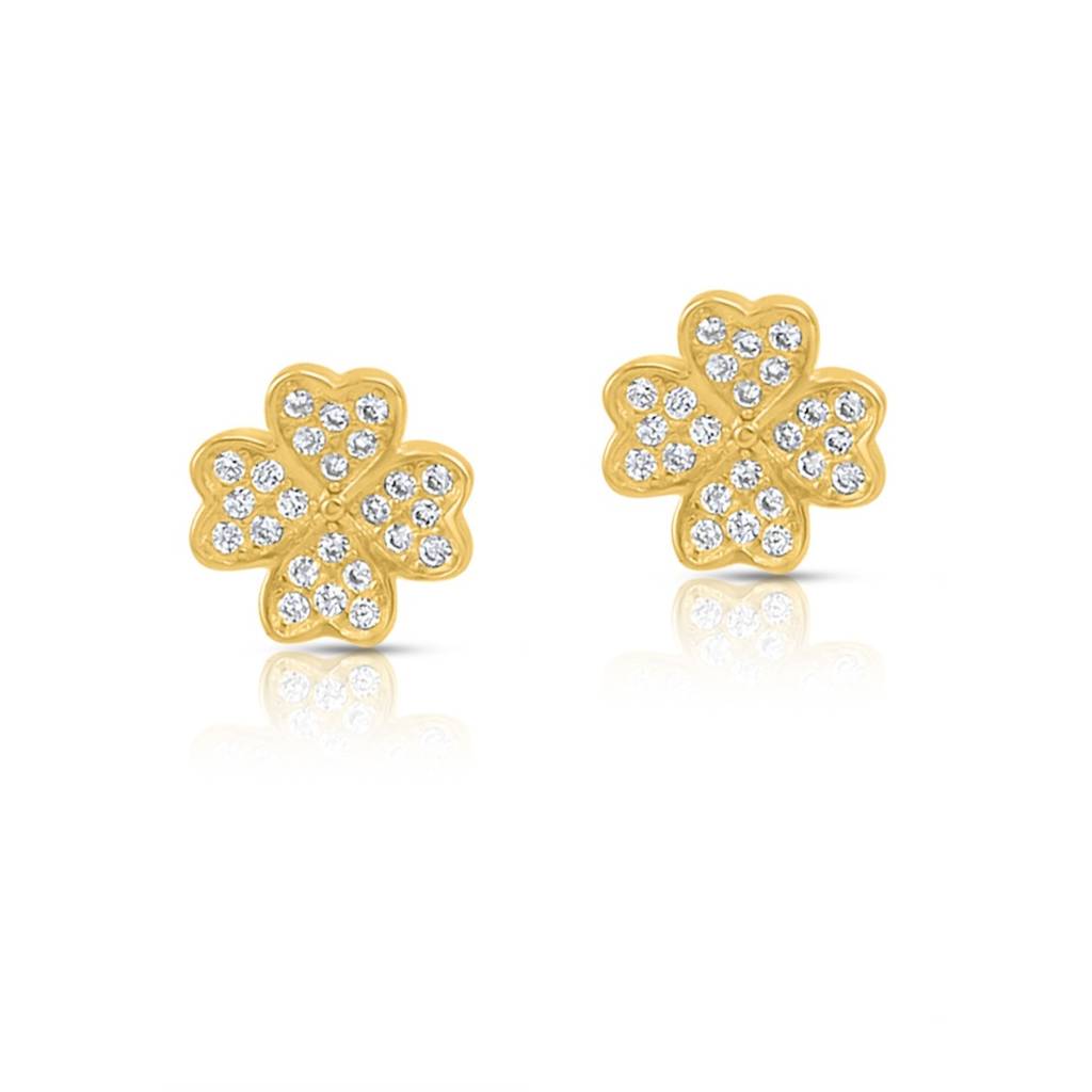 Exquisite Floral Gold Plated 925 Sterling Silver Earrings : EAR-20959-G