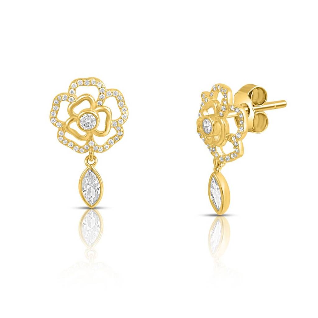 Floral Gold Plated 925 Sterling Silver Earrings : EAR-20961-G