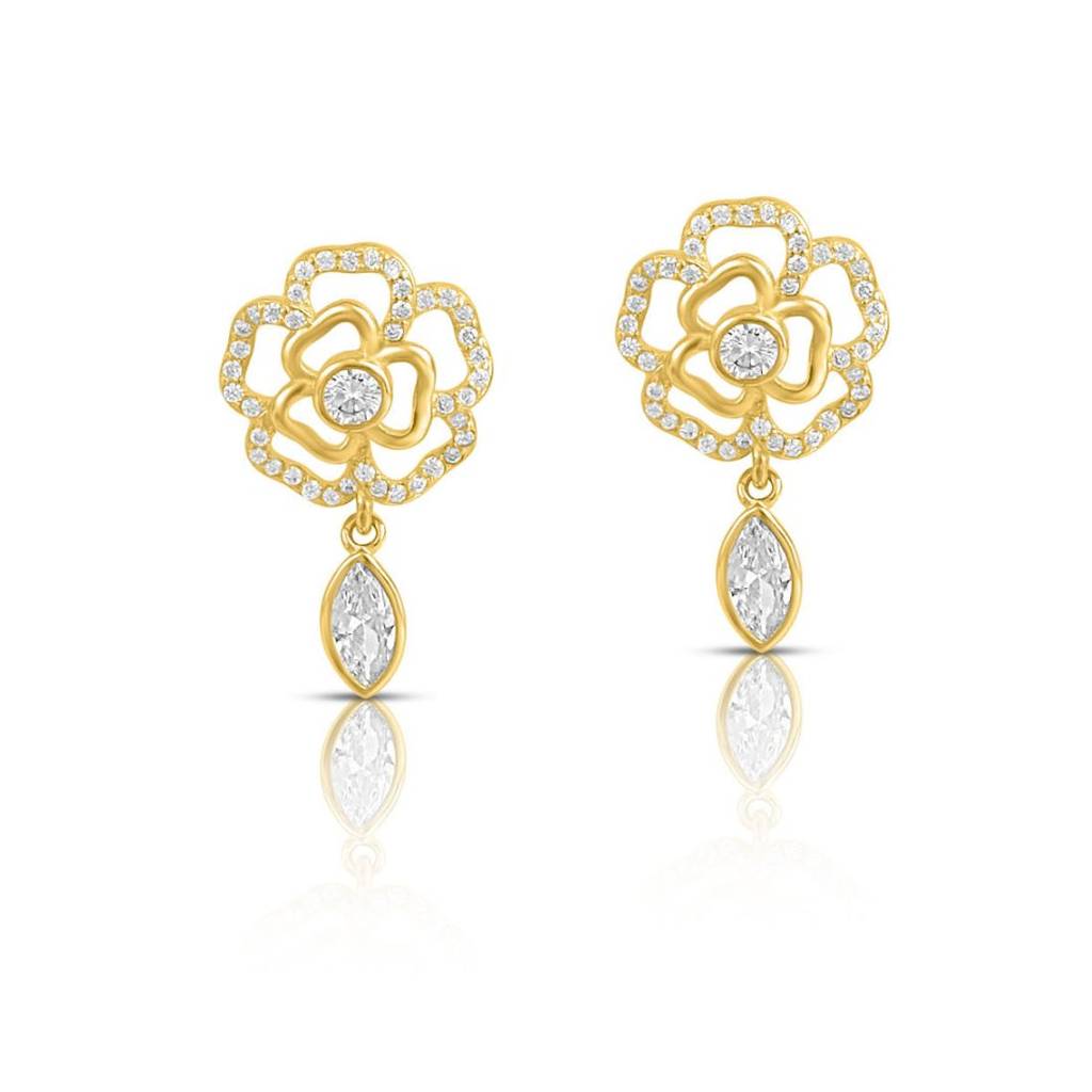 Floral Gold Plated 925 Sterling Silver Earrings : EAR-20961-G