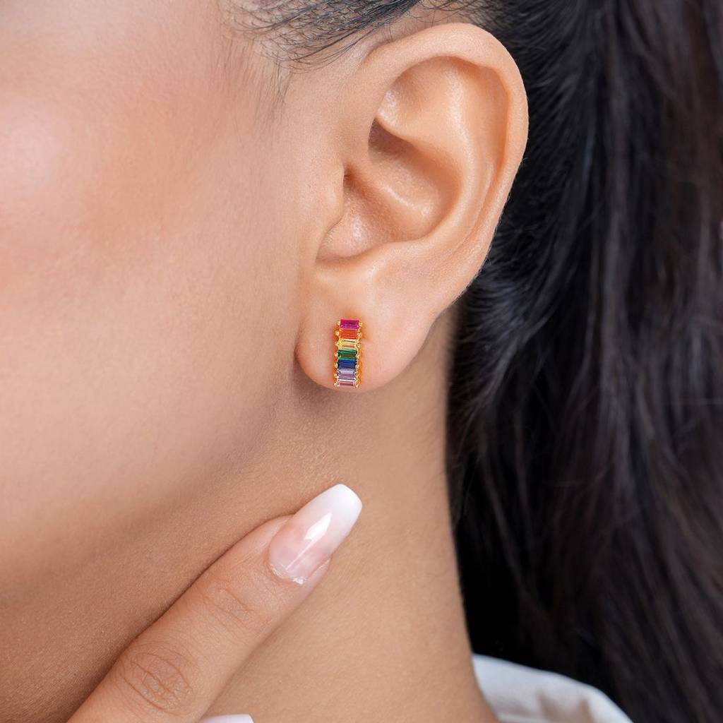 Rainbow Gold Plated 925 Sterling Silver Earrings : EAR-20962-G