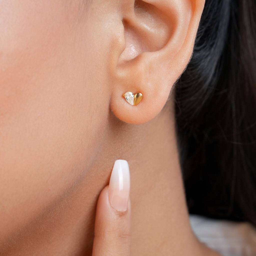 Hidden Heart Gold Plated 925 Sterling Silver Earrings : EAR-20964-G