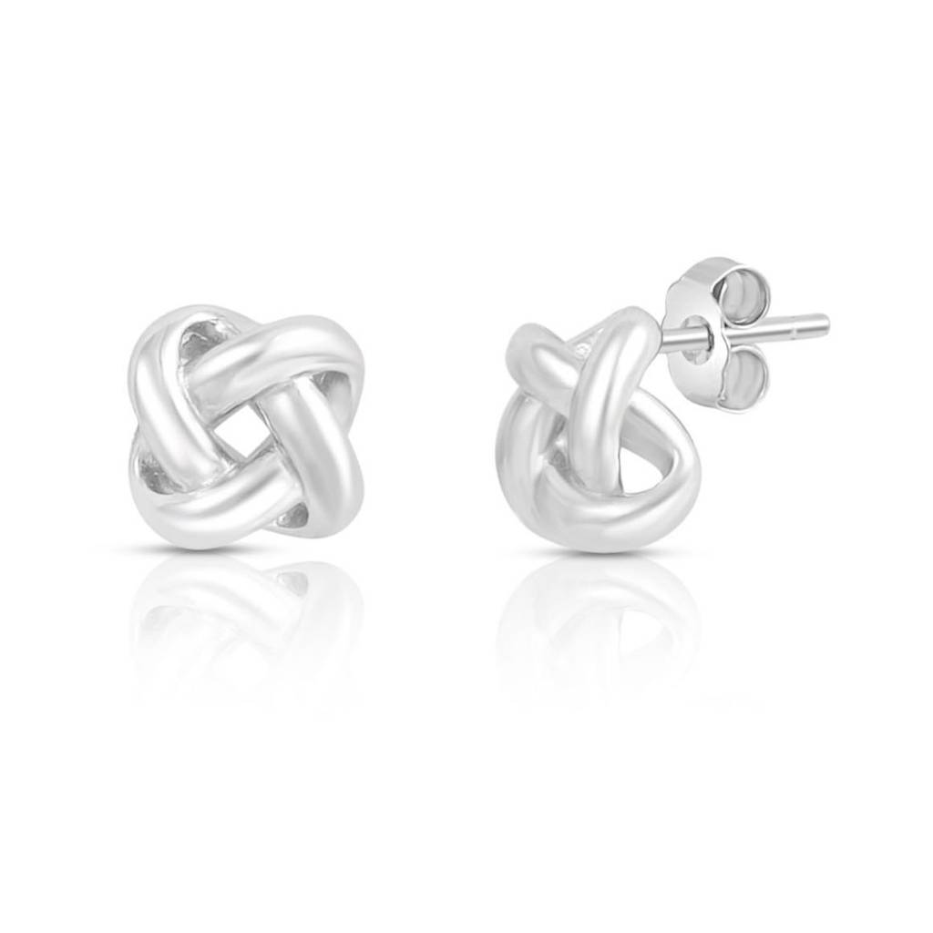 Love Knot Rhodium Plated 925 Sterling Silver Stud Earrings : EAR-20966-R