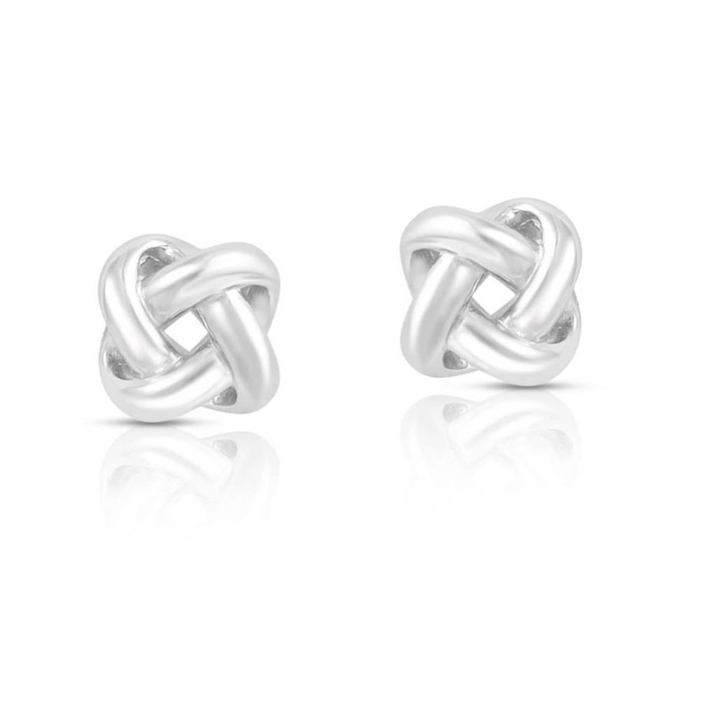 Love Knot Rhodium Plated 925 Sterling Silver Stud Earrings : EAR-20966-R