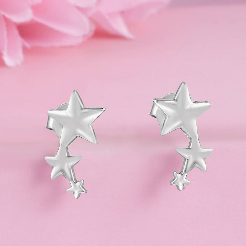 Celestial Twinkle Rhodium Plated 925 Sterling Silver Earrings : EAR-20967-R
