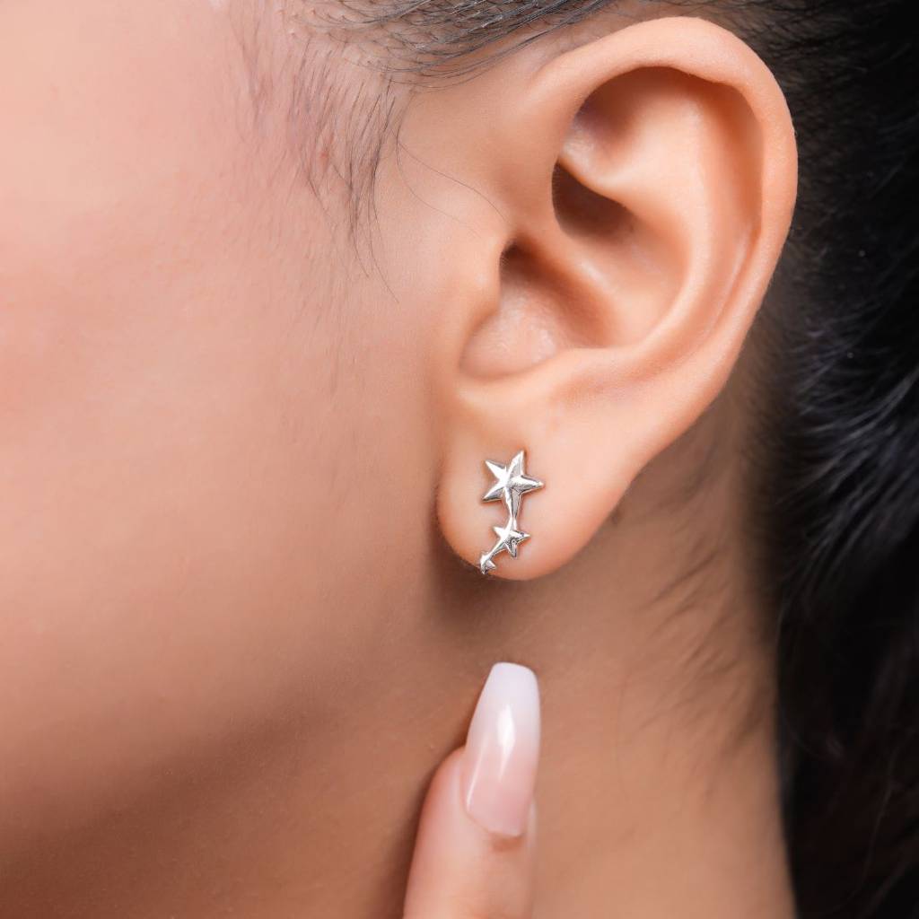 Celestial Twinkle Rhodium Plated 925 Sterling Silver Earrings : EAR-20967-R