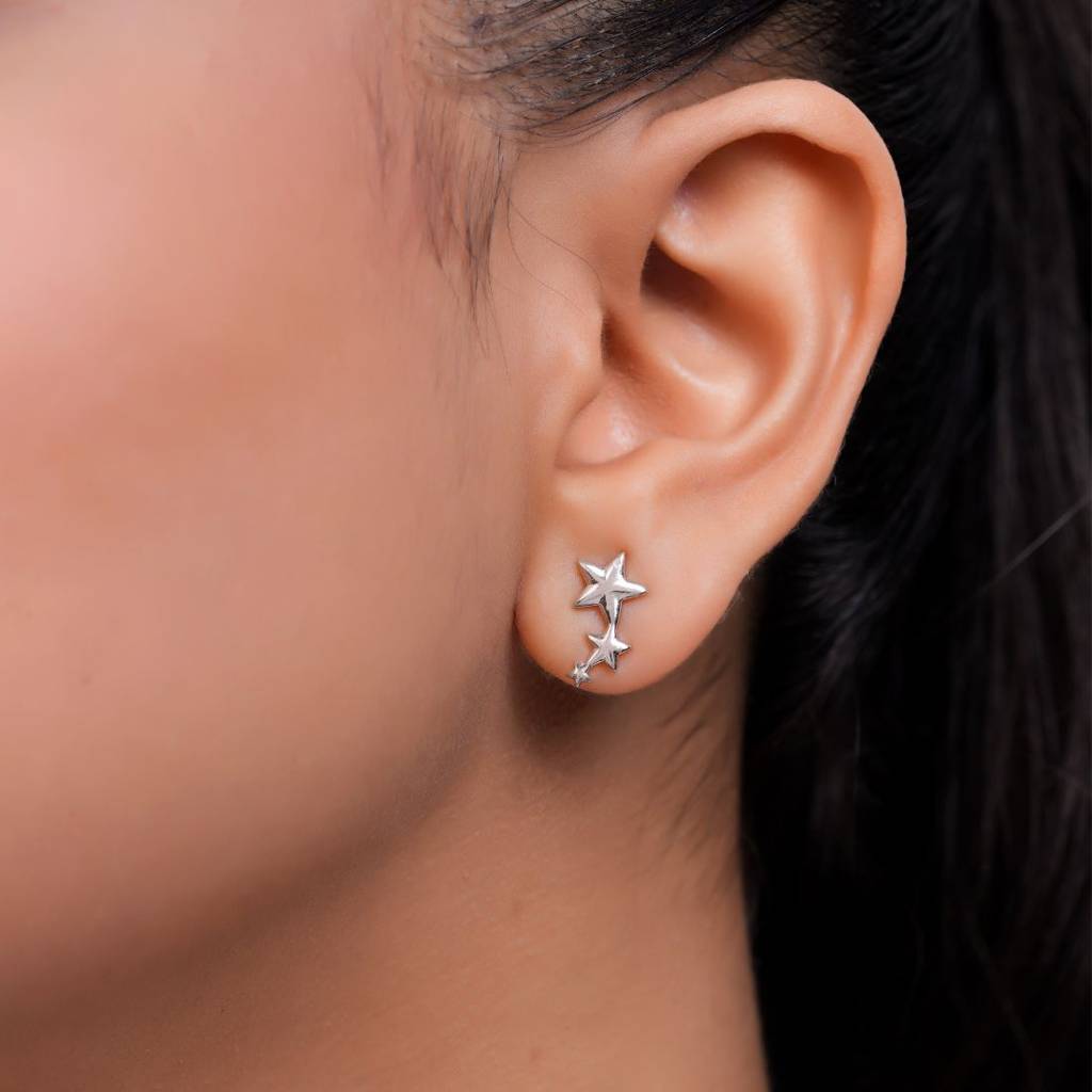 Celestial Twinkle Rhodium Plated 925 Sterling Silver Earrings : EAR-20967-R