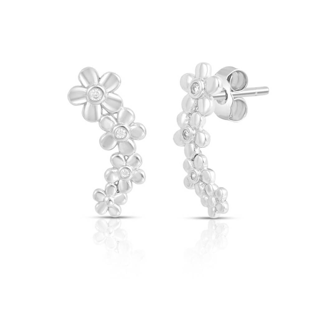 Floral Rhodium Plated 925 Sterling Silver Earrings : EAR-20969-R