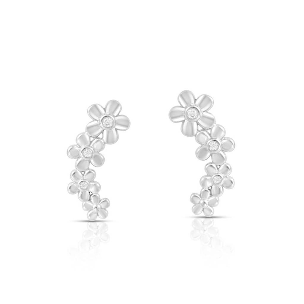Floral Rhodium Plated 925 Sterling Silver Earrings : EAR-20969-R