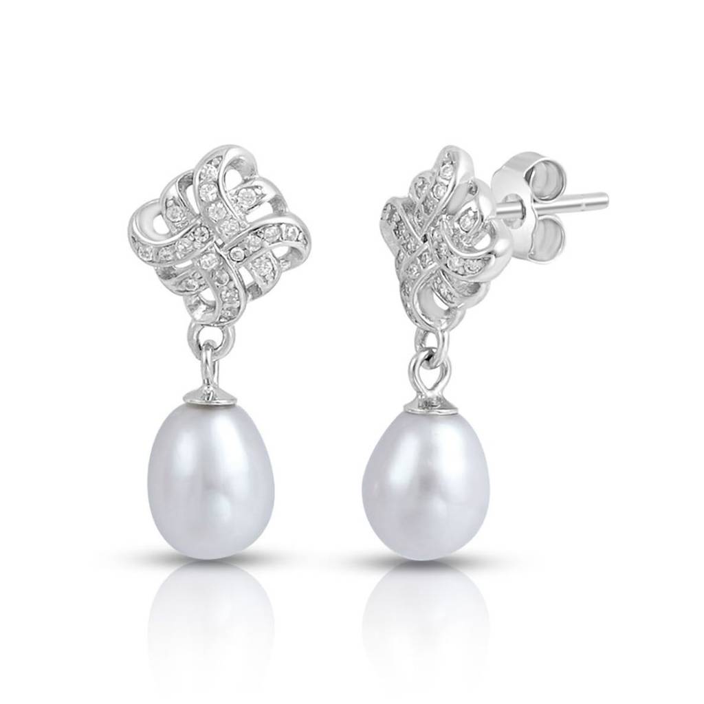 Classic Pearl Rhodium Plated 925 Sterling Silver Earrings : EAR-20971-R
