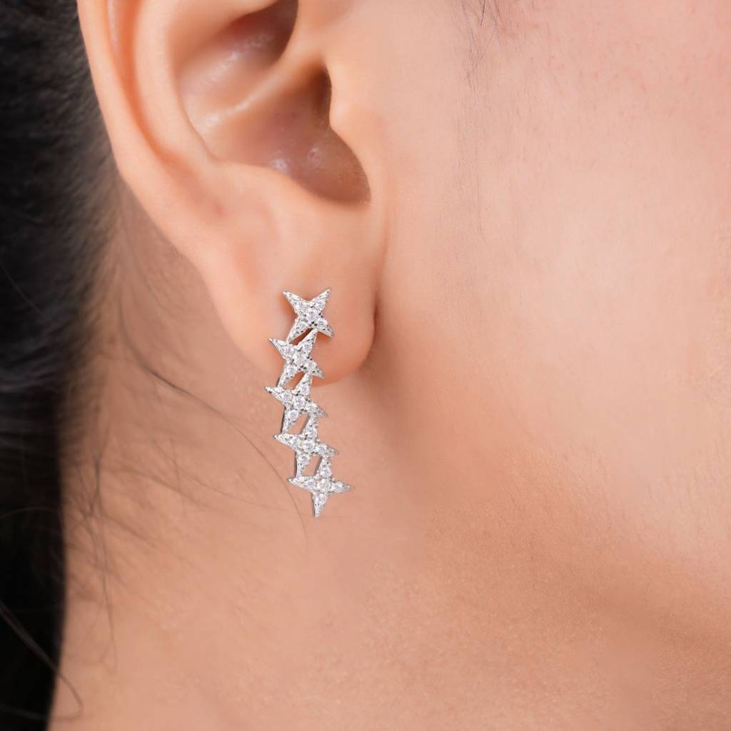 Twinkling Stars Rhodium Plated 925 Sterling Silver Earrings : EAR-20973-R