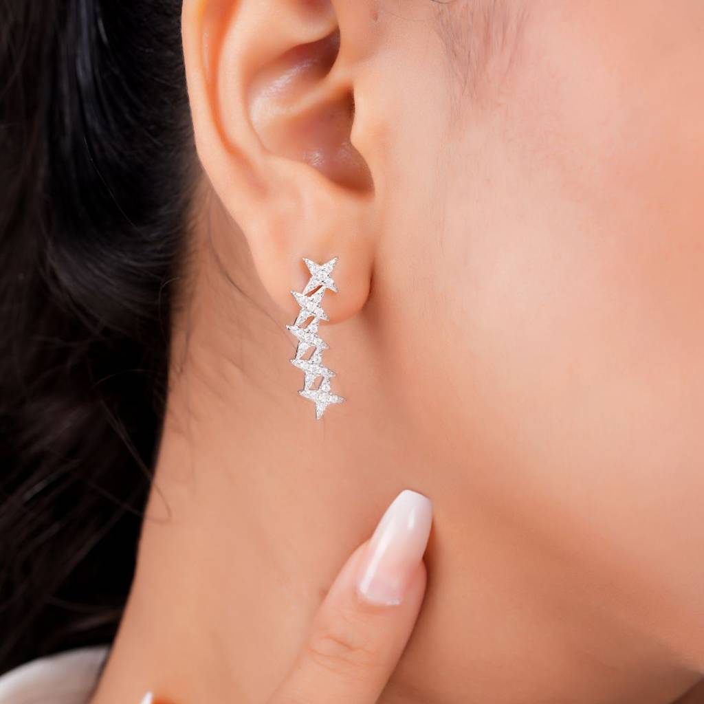 Twinkling Stars Rhodium Plated 925 Sterling Silver Earrings : EAR-20973-R