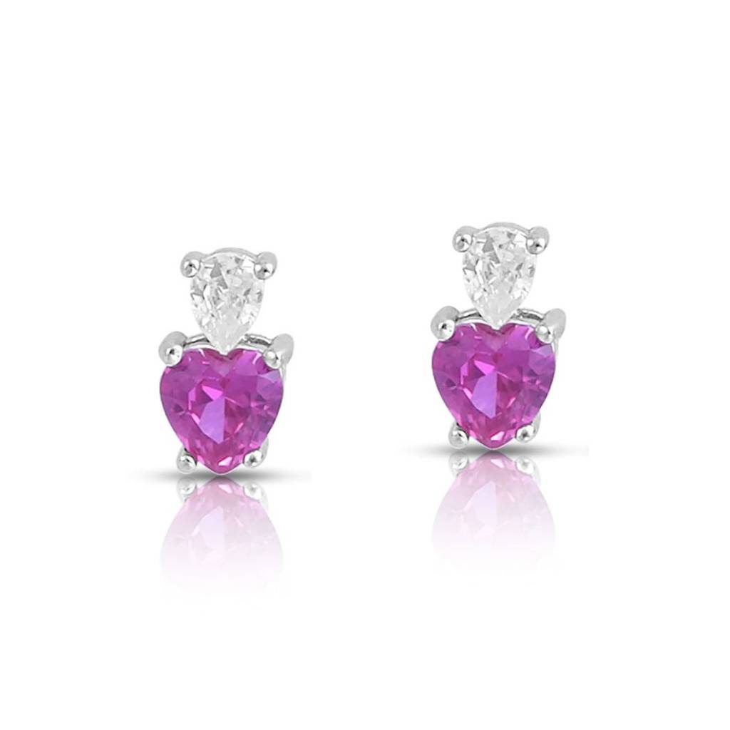 Pink Heart Rhodium Plated 925 Sterling Silver Earrings : EAR-20974-R