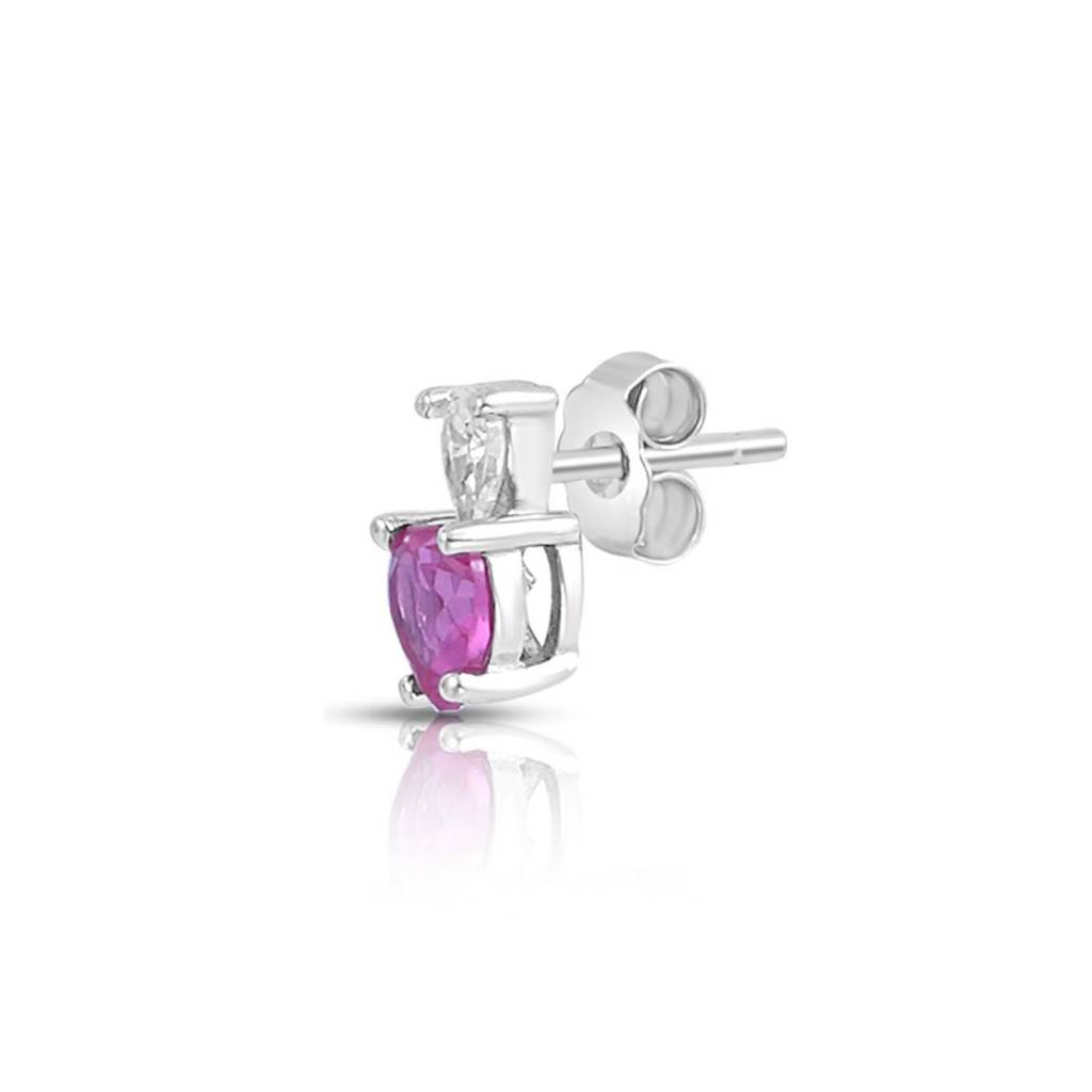 Pink Heart Rhodium Plated 925 Sterling Silver Earrings : EAR-20974-R