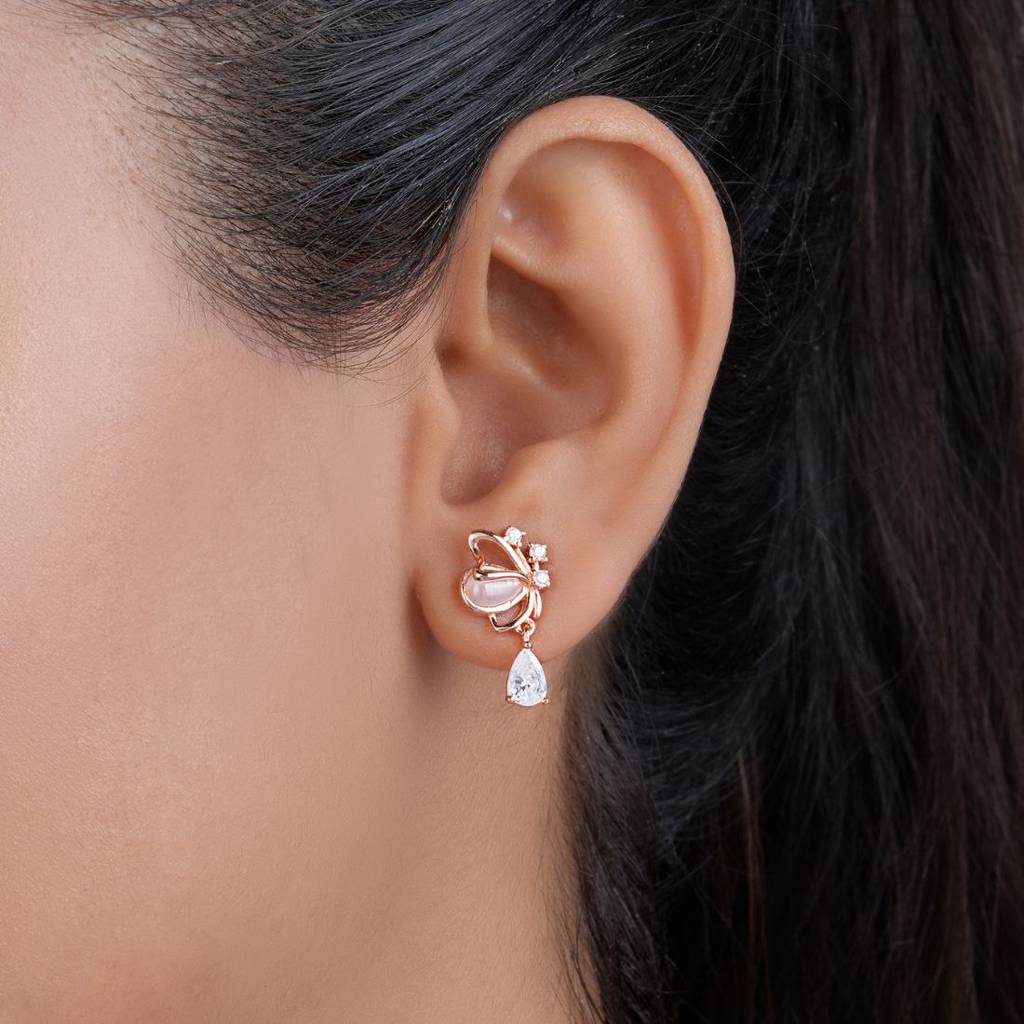 Butterfly Rose Gold Plated 925 Sterling Silver Earrings : EAR-20978-RG