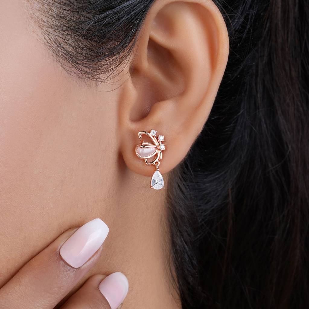 Butterfly Rose Gold Plated 925 Sterling Silver Earrings : EAR-20978-RG