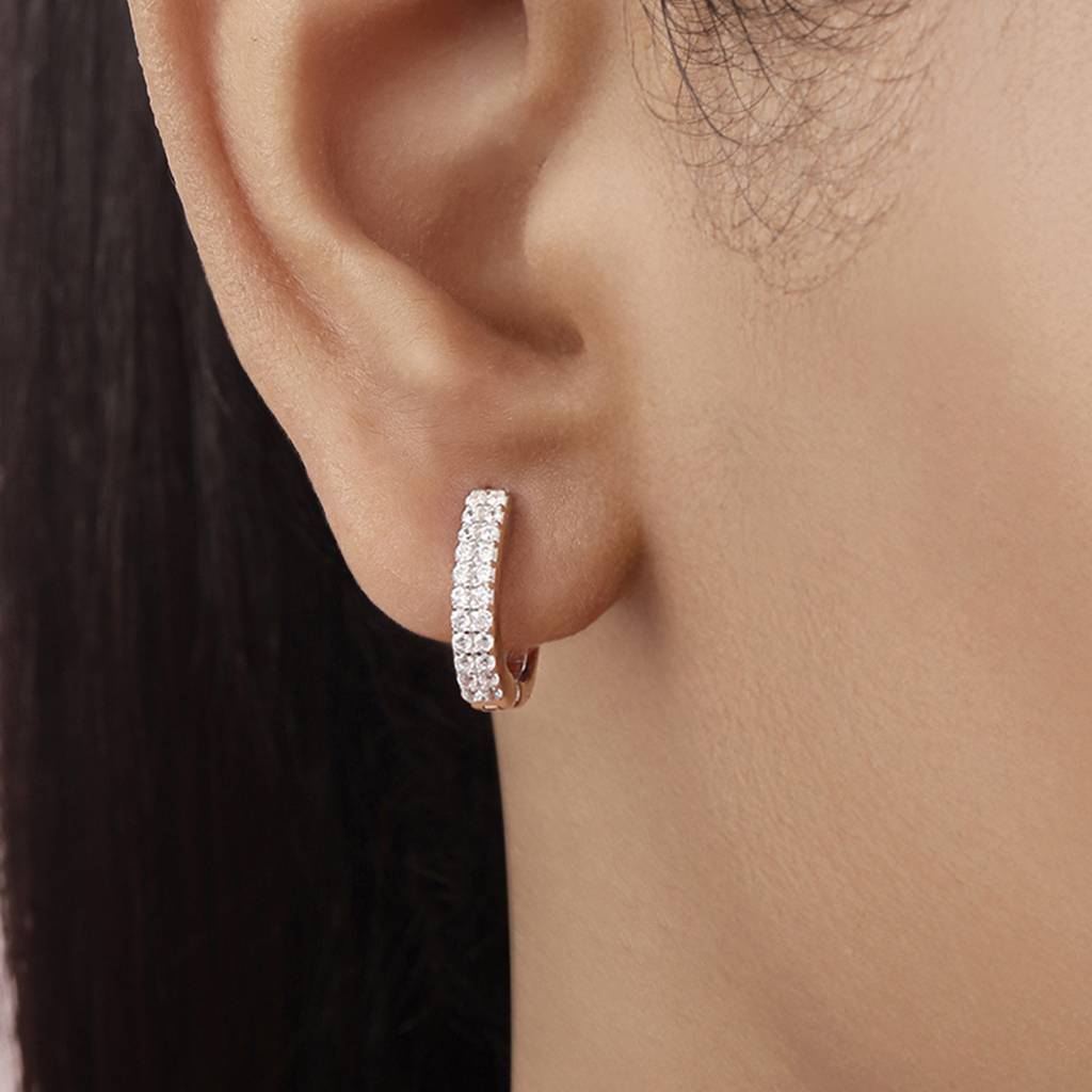 Crystal Pavã© Hug Rhodium-Plated 925 Silver Micro-Hoop Earring : EAR-20993-R
