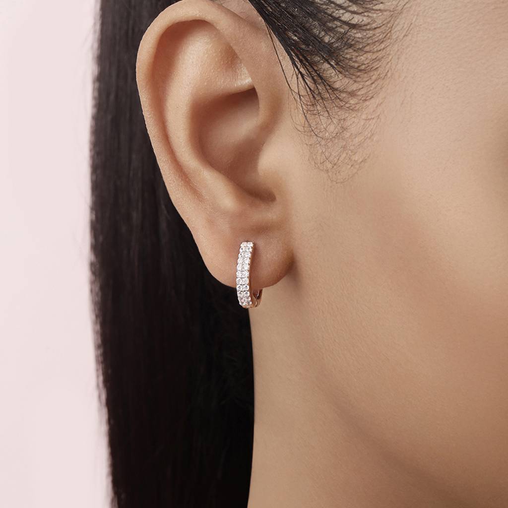Crystal Pavã© Hug Rhodium-Plated 925 Silver Micro-Hoop Earring : EAR-20993-R