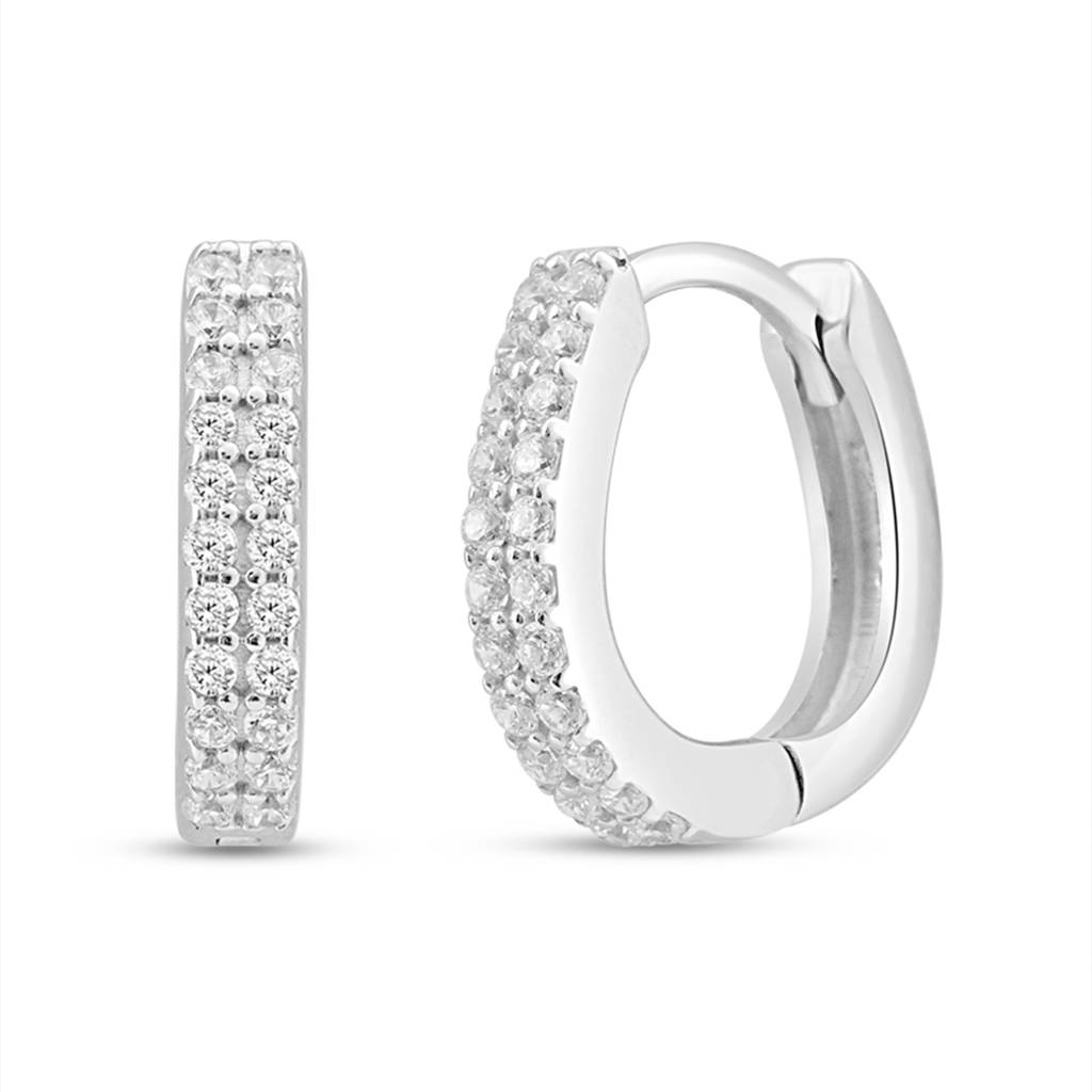 Crystal Pavã© Hug Rhodium-Plated 925 Silver Micro-Hoop Earring : EAR-20993-R