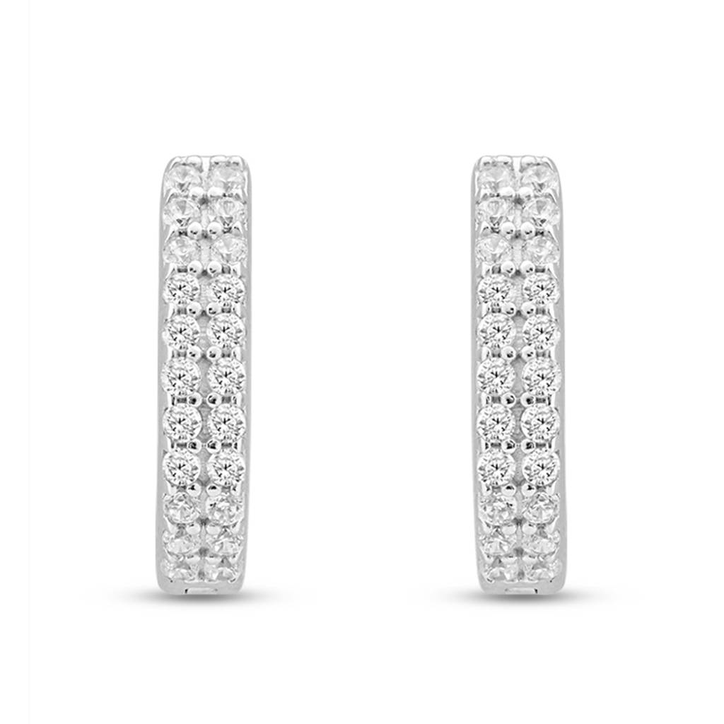 Crystal Pavã© Hug Rhodium-Plated 925 Silver Micro-Hoop Earring : EAR-20993-R