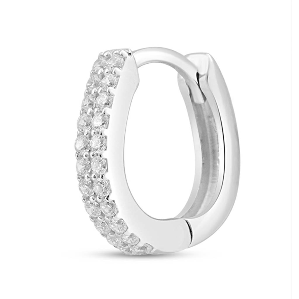 Crystal Pavã© Hug Rhodium-Plated 925 Silver Micro-Hoop Earring : EAR-20993-R