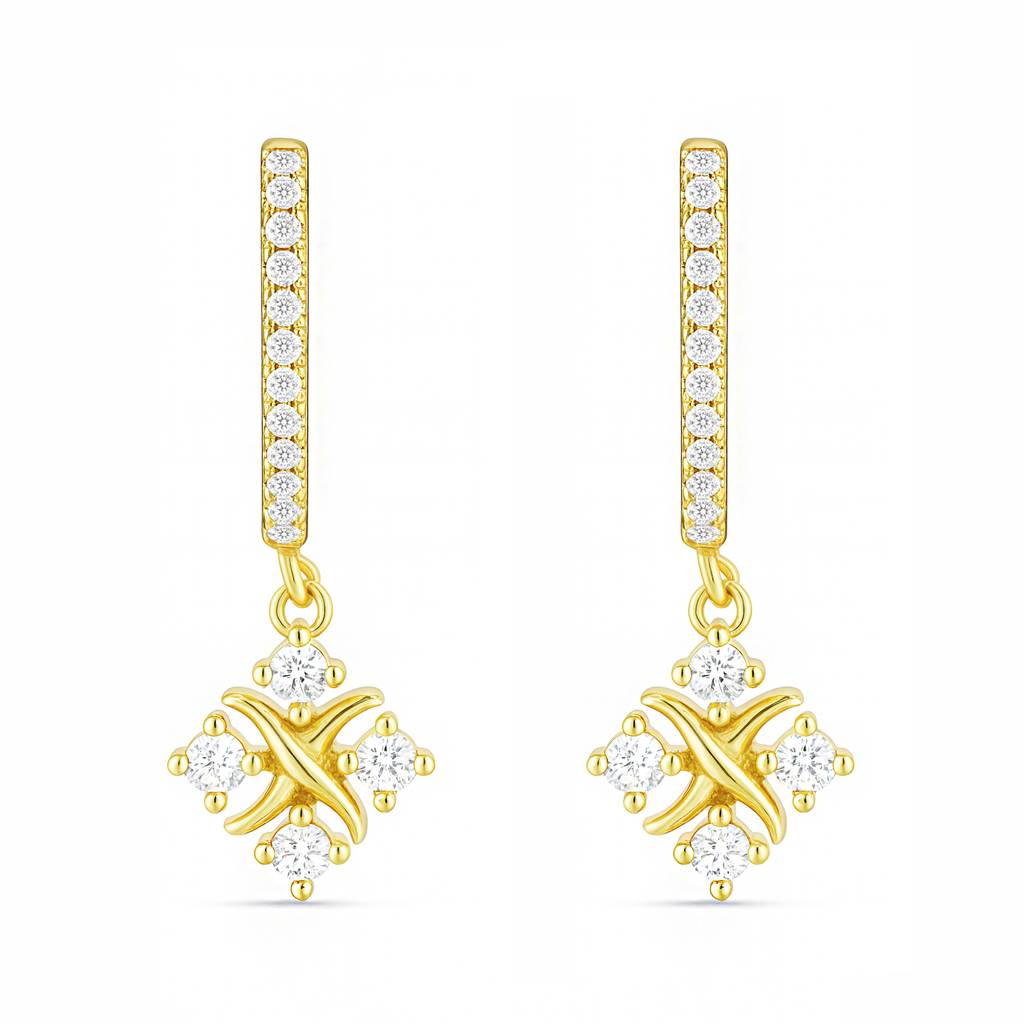 Golden Flowerfall Silver Hoop Gold Plated Earrings : EAR-21021-G