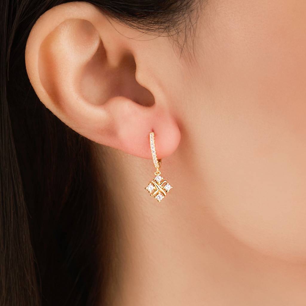 Golden Flowerfall Silver Hoop Gold Plated Earrings : EAR-21021-G