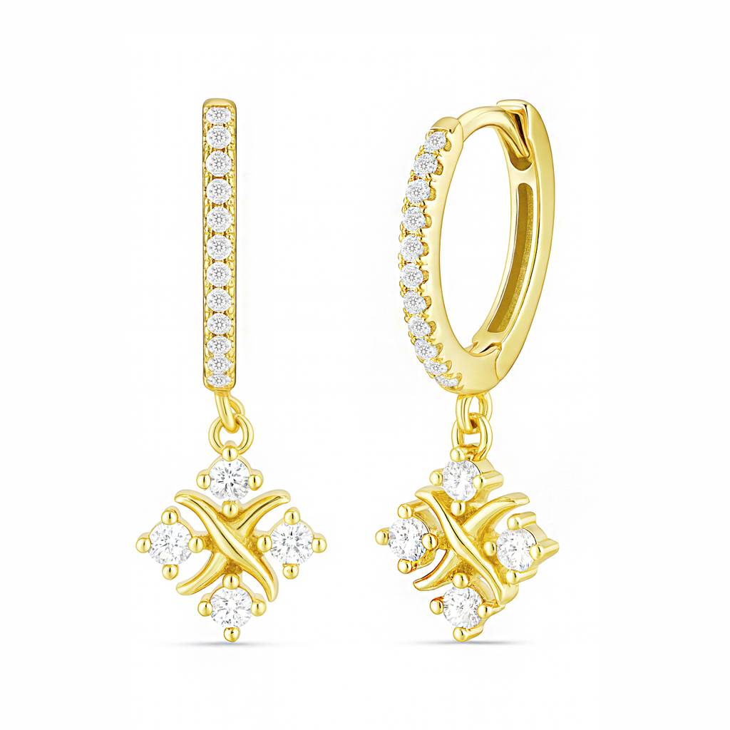 Golden Flowerfall Silver Hoop Gold Plated Earrings : EAR-21021-G