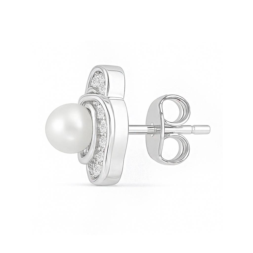 The Pearl Nest Stud Rhodium Plated Earrings : EAR-21023-R