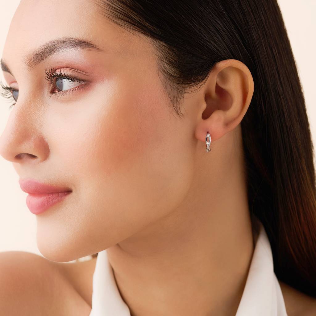 A Forever Promise Huggie Hoop
 Rhodium Plated Earrings : EAR-21026-R