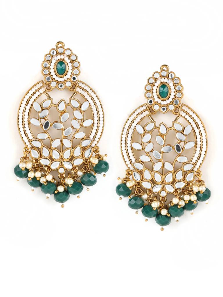 Gold-Plated Stone Studded & Beadded Circular Classic Drop Earrings : EAR-JS21-30026