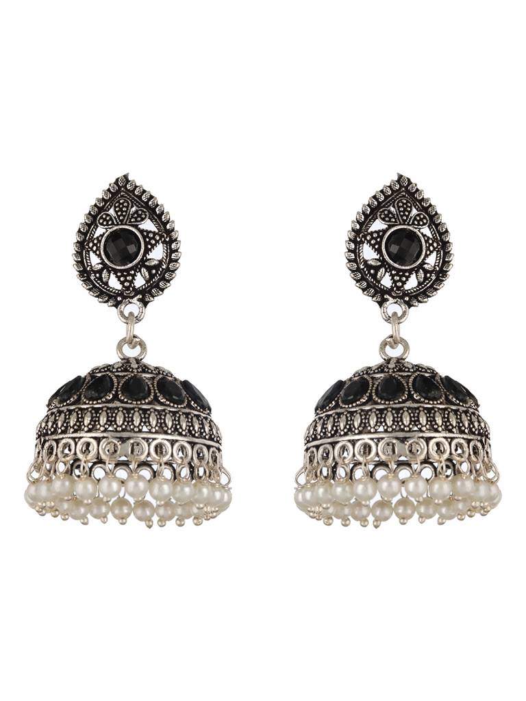 Silver-Plated Dome Shaped Jhumkas : EAR-JS23-30236