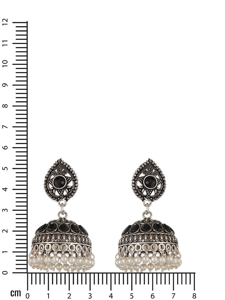 Silver-Plated Dome Shaped Jhumkas : EAR-JS23-30236