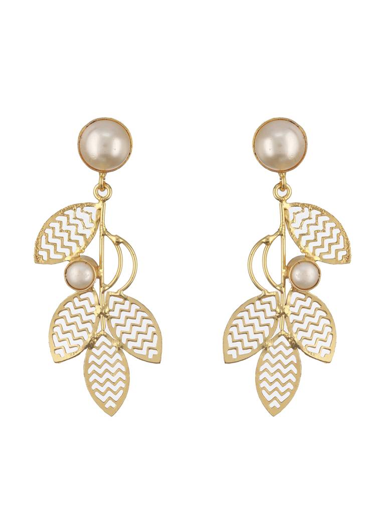 Gold-Plated Leaf-Shaped Drop Earrings : EAR-JS24-30305