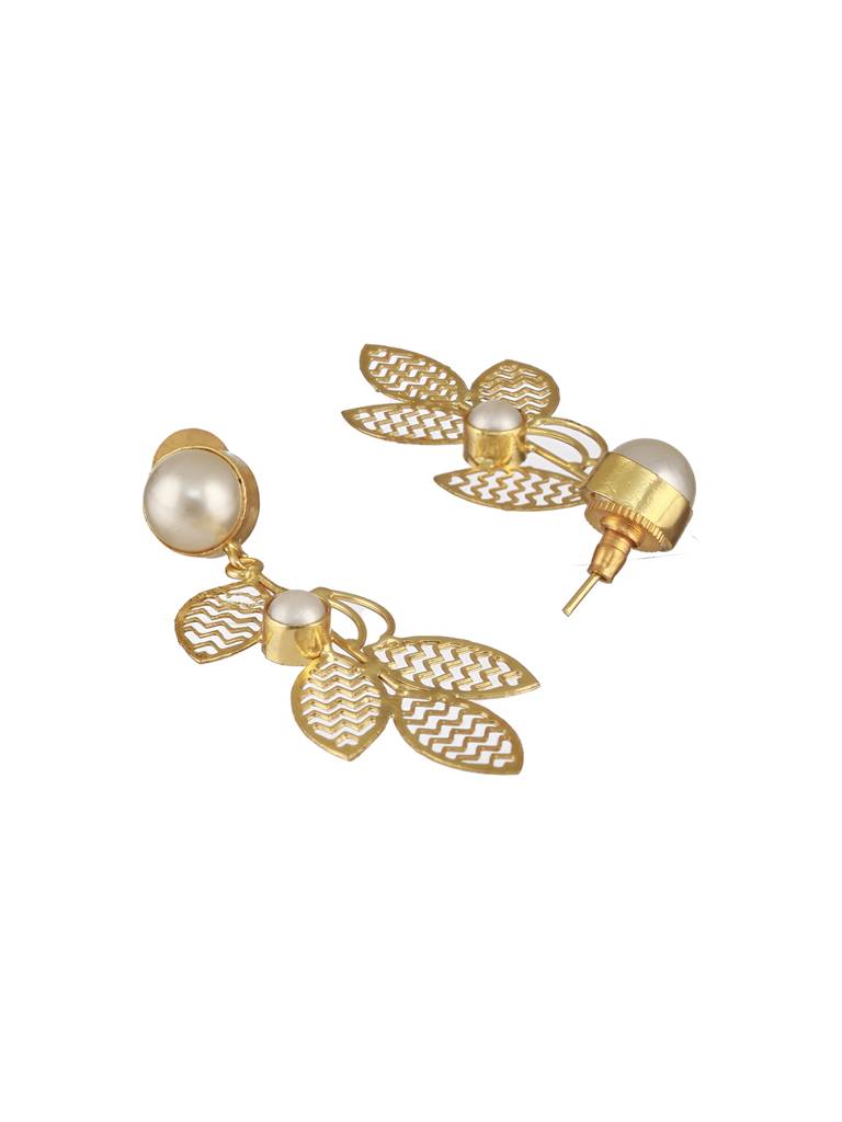 Gold-Plated Leaf-Shaped Drop Earrings : EAR-JS24-30305