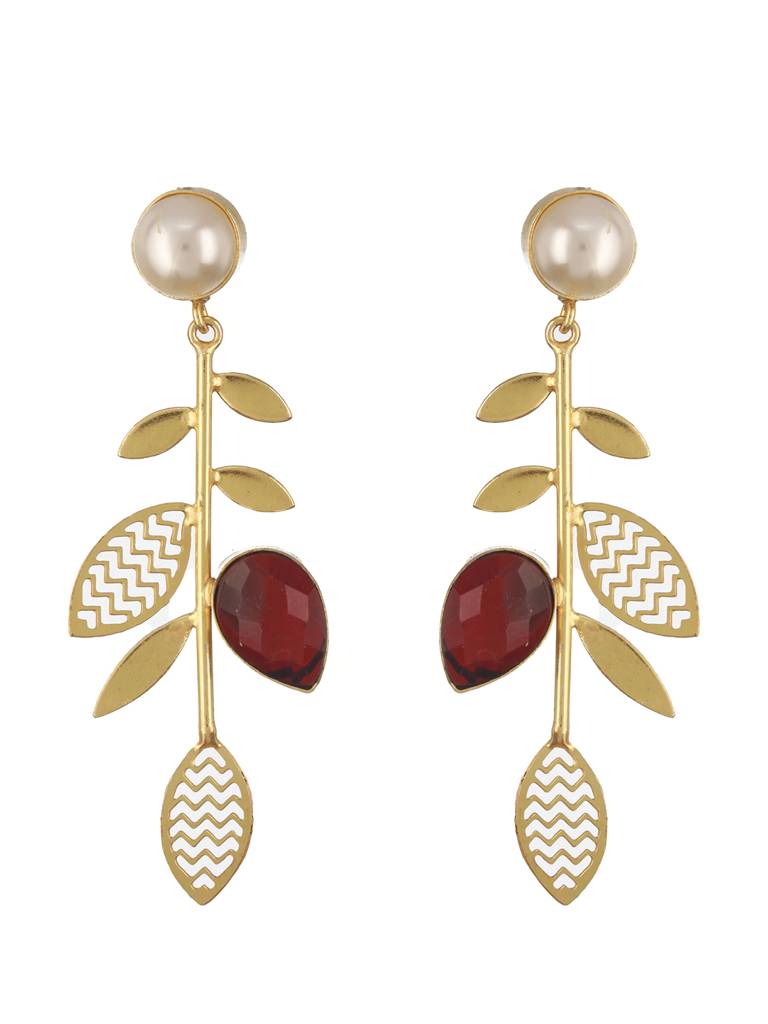 Gold-Plated Leaf Shaped Drop Earrings : EAR-JS24-30307