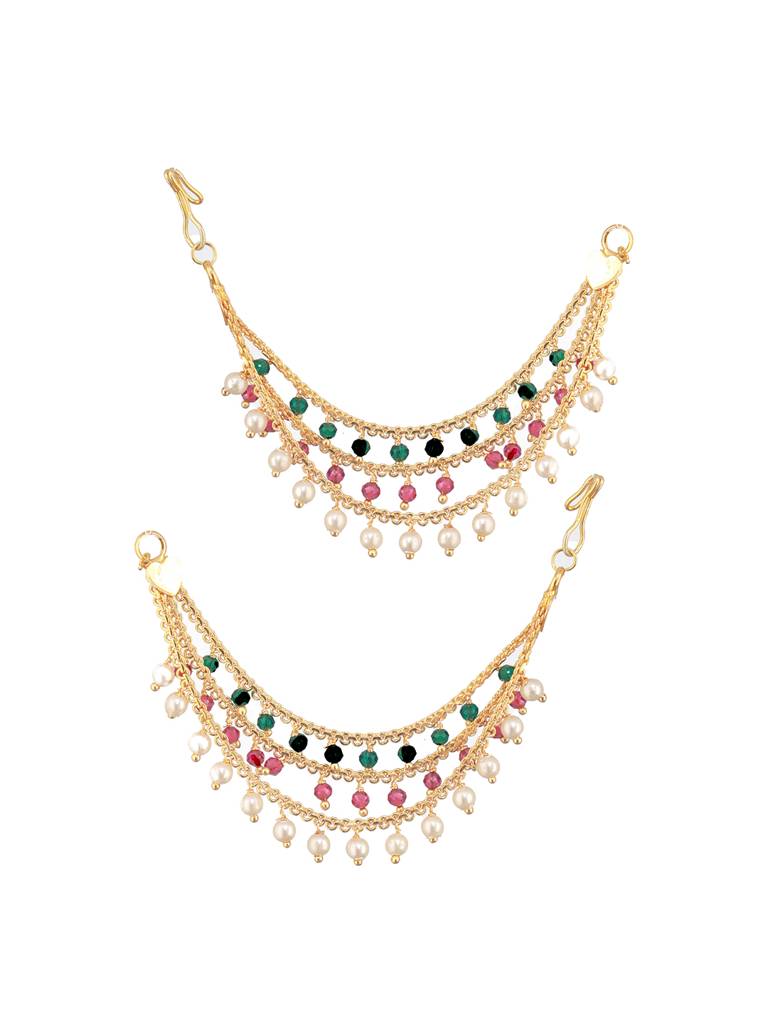 Gold-Plated Beaded & Studded Classic Ear Cuff Earrings : EAR-JS24-30311