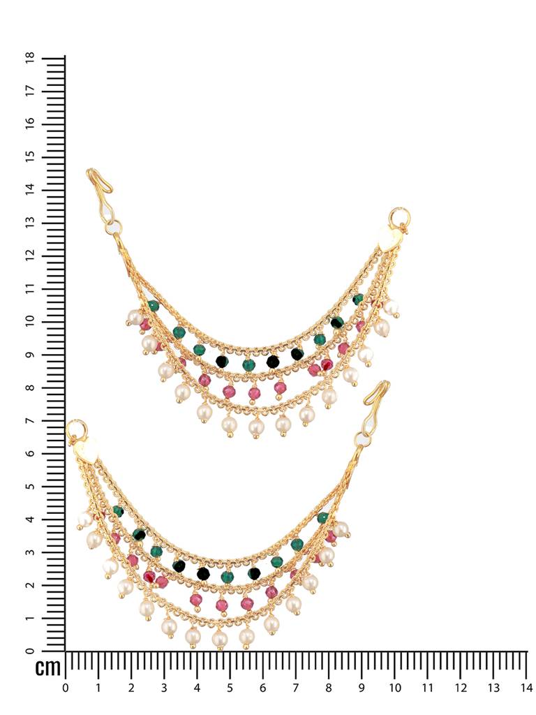 Gold-Plated Beaded & Studded Classic Ear Cuff Earrings : EAR-JS24-30311