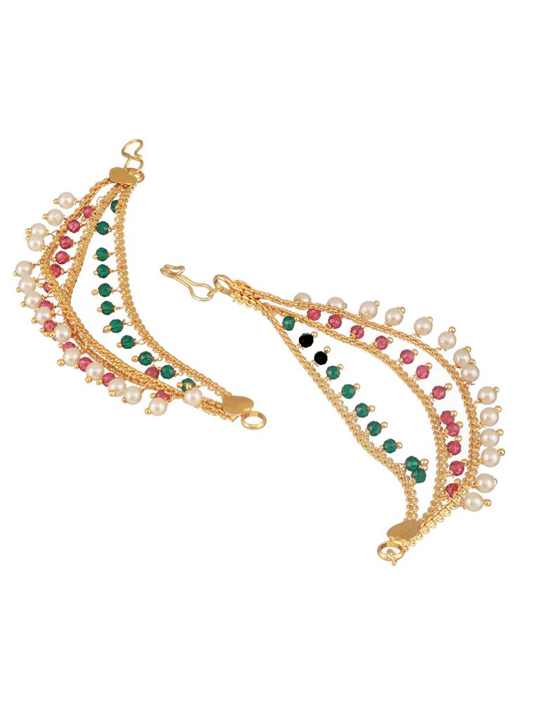 Gold-Plated Beaded & Studded Classic Ear Cuff Earrings : EAR-JS24-30311