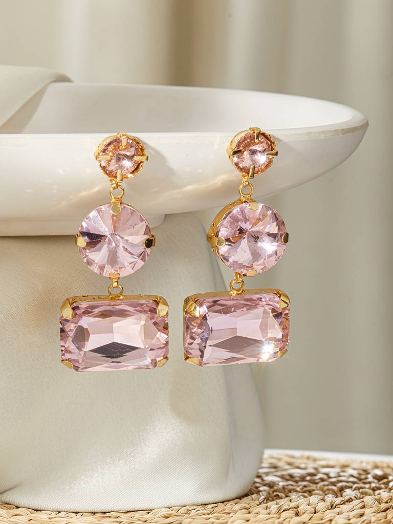 Gold Plated Artificial Stones Drop Earrings : EAR-JS24-30321