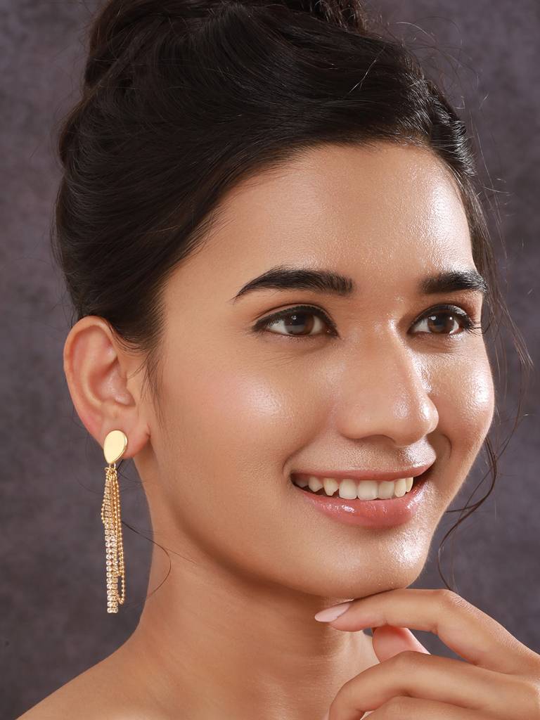 Set Of 2 Gold-Plated & Silver-Plated Contemporary Drop Earrings : EAR-JS24-30328