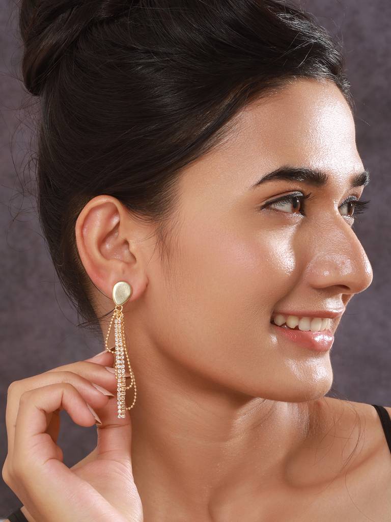 Set Of 2 Gold-Plated & Silver-Plated Contemporary Drop Earrings : EAR-JS24-30328