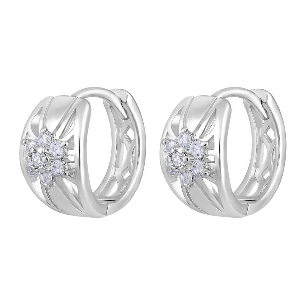 Silver Plated American Diamond Studded Hoop Earrings-Ear-Js25-30351 : EAR-JS25-30351