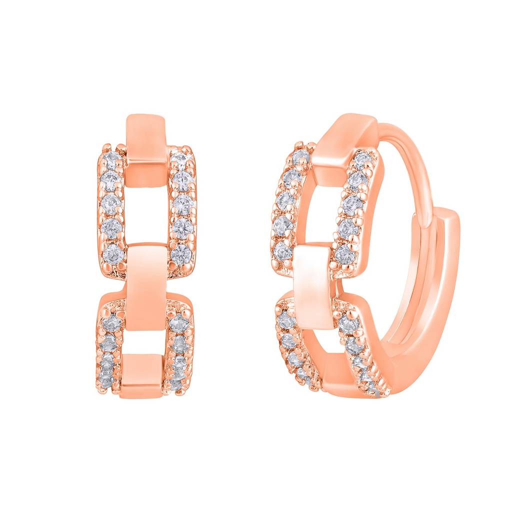 Rose Gold-Toned Crystal Studded Circular Hoop Earrings-Ear-Js25-30352 : EAR-JS25-30352