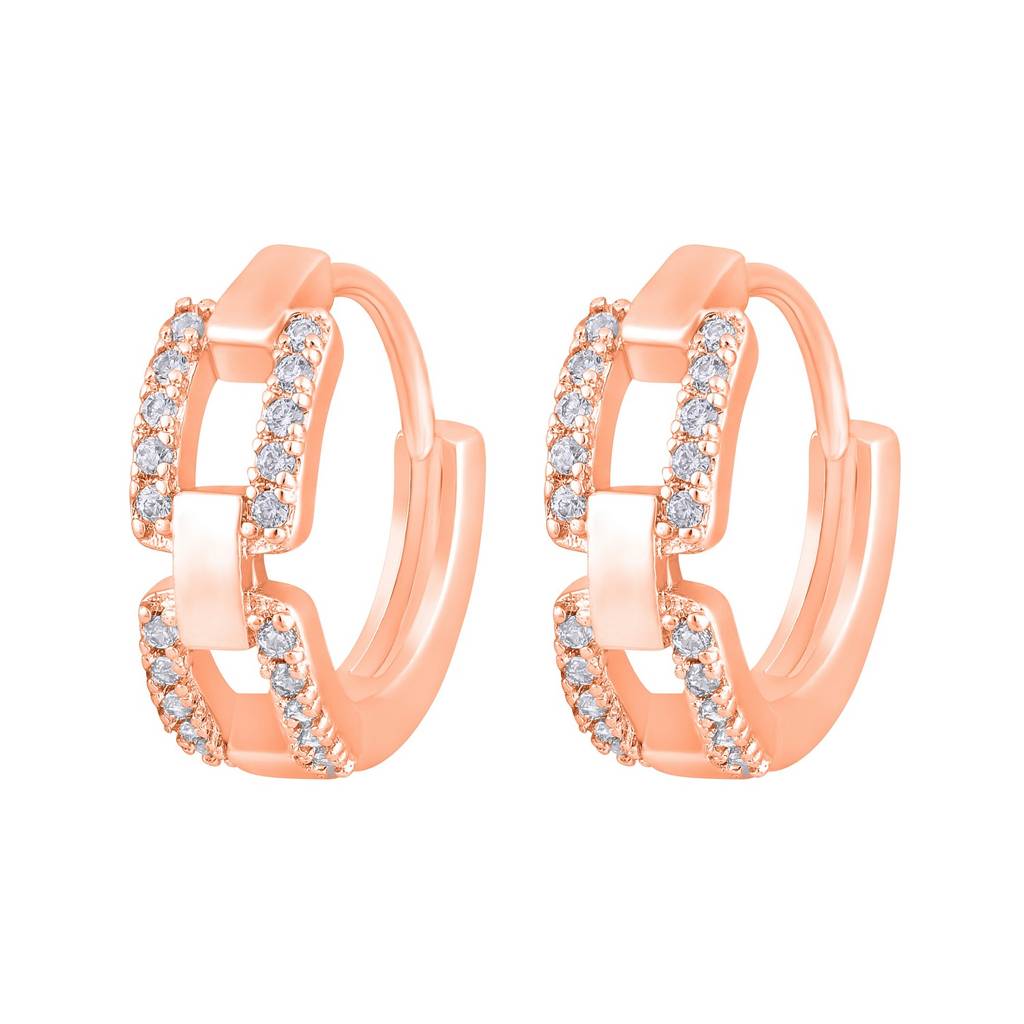 Rose Gold-Toned Crystal Studded Circular Hoop Earrings-Ear-Js25-30352 : EAR-JS25-30352
