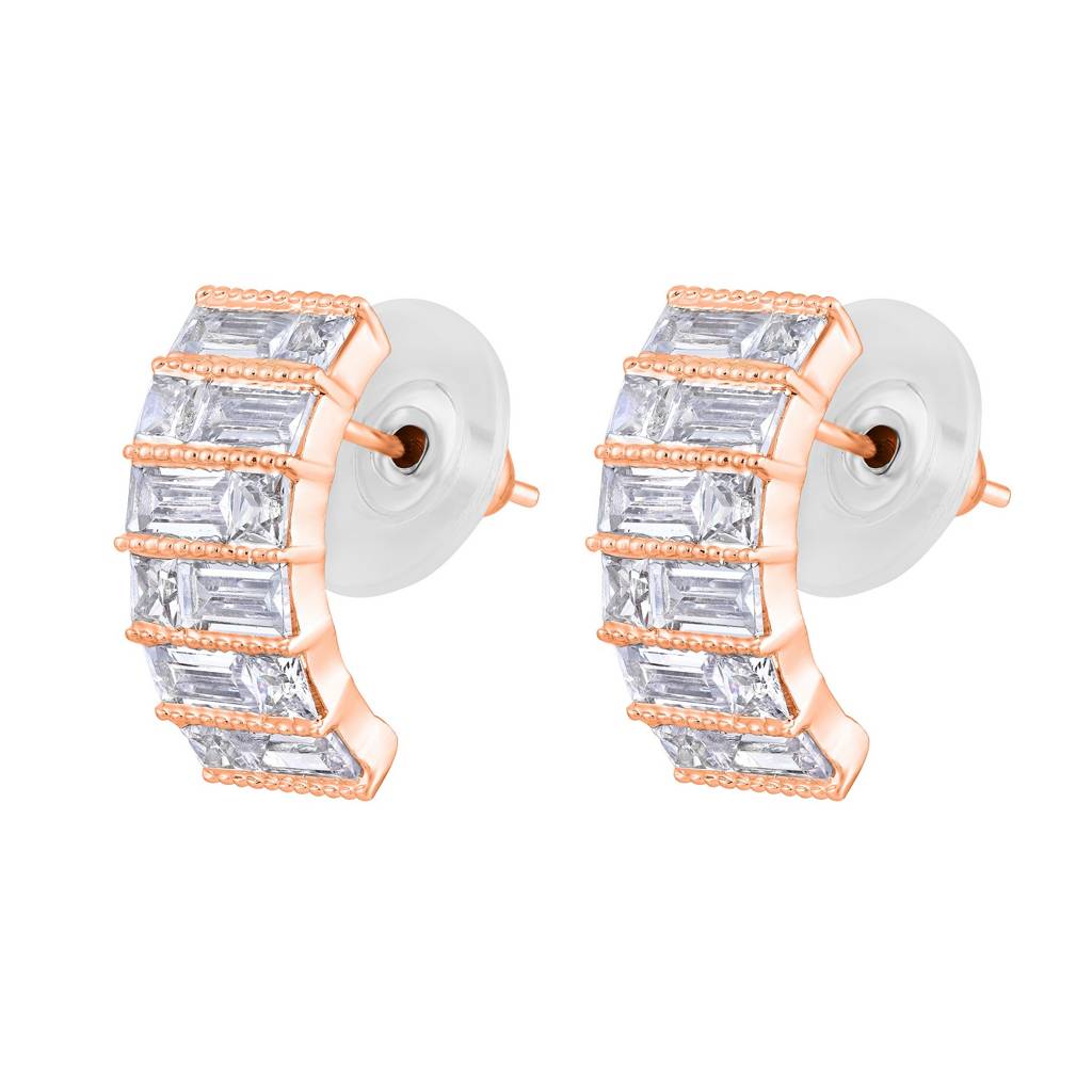 Silver-Toned Rose Gold-Plated Cz Studded Circular Hoop Earrings : EAR-JS25-30353